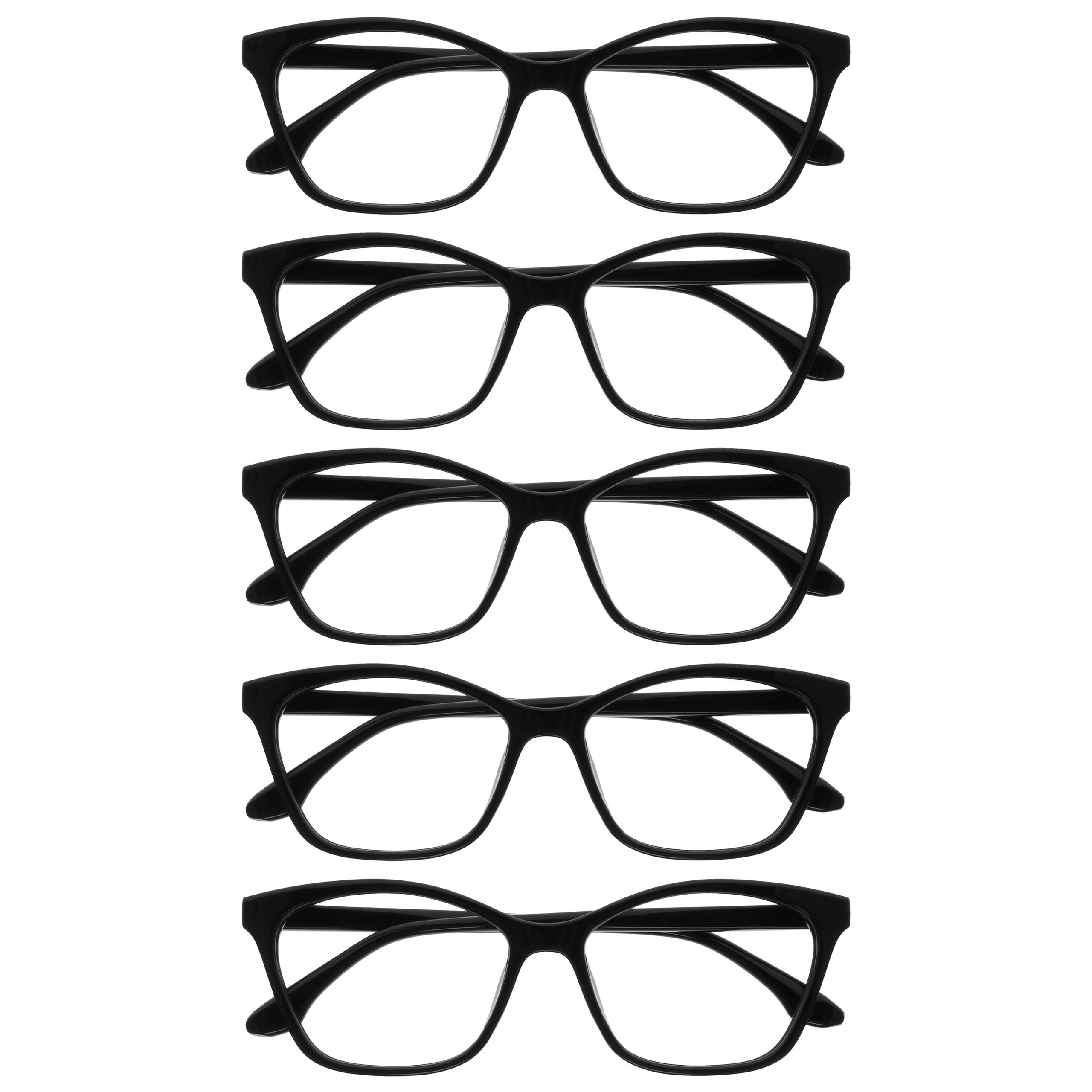 OPULIZE KAT Reading Glasses - 5-pack - Cat-Eye Frame - Black - Men & Women - Spring Hinges - RRRRR59-1 - +2.50