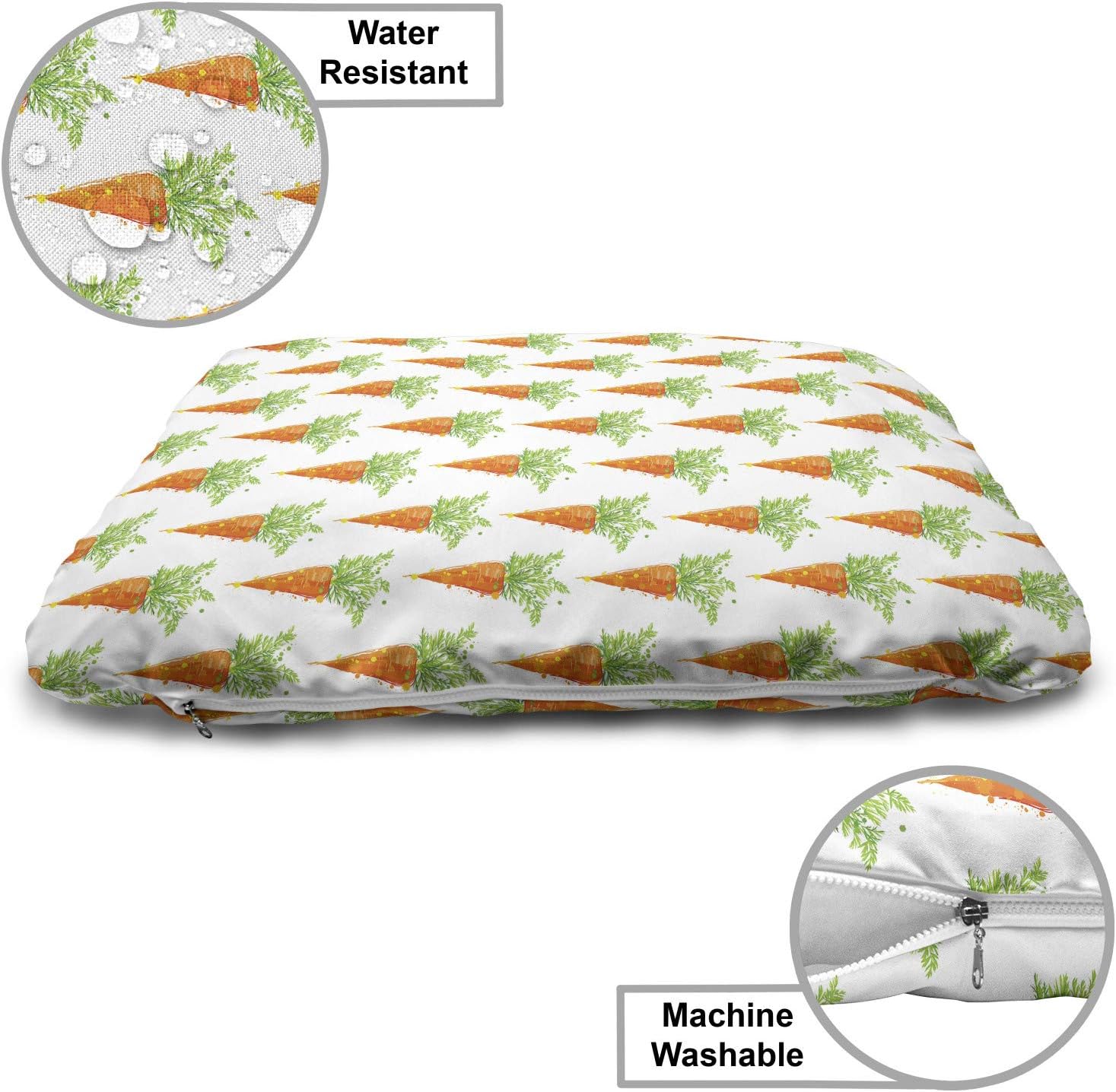 review Lunarable Vegetable Pet Bed, Continuous Agriculture Pattern with Carrots and Grunge Dots, Chew Resistant Pad for Dogs and Cats Cushion with Removable Cover, 24