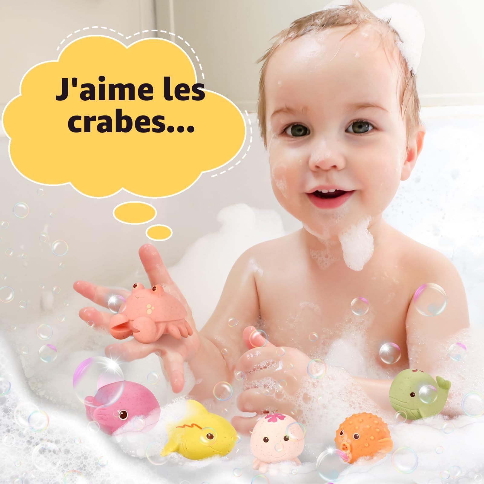 Jouets de Bain Bébé Anti-moisissures Lot de 6 sans Trous Coordinación œil-Main