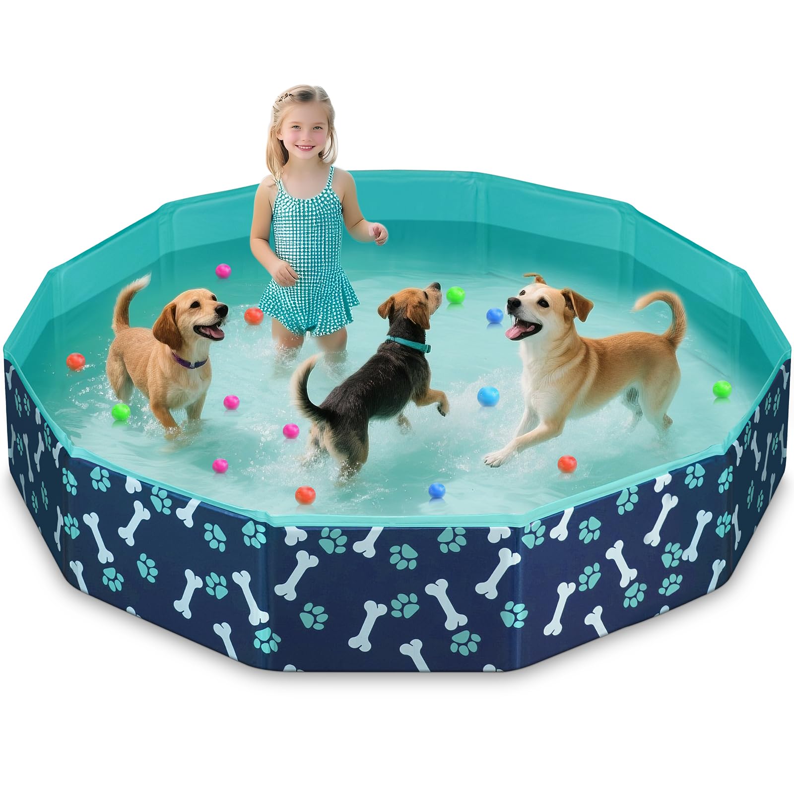 HaoVrisn Piscina per Cani Grandi, Piscina Bambini e Animali Domestici, Antiscivolo e PVC Ispessito, 160x30CM Piscina Cani con Toppe e Valvola di Scarico (160x30CM)