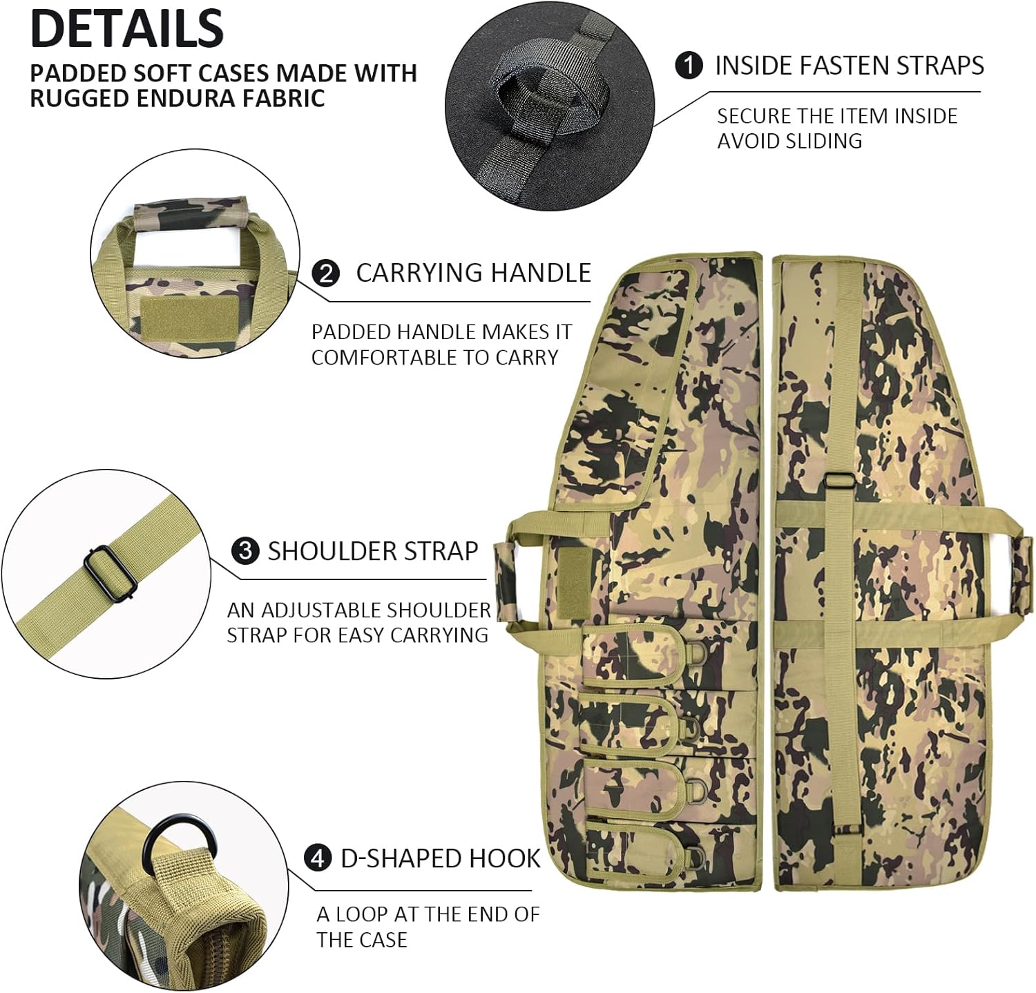 AUMTISC Tactical Rifle Gun Case, Soft Shotgun Carrying Range Bag with 6 Pouches, Fastening Straps Inside, Lockable Zippers, and Shoulder Sling, 36/42 Inch - Image 5