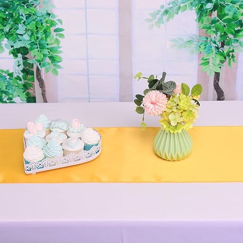 Miniatura 6 de Juego de 10 caminos de mesa de satén dorado de 12 x 108 pulgadas para banquetes de boda, decoraciones de fiesta de cumpleaños, fajas de silla de