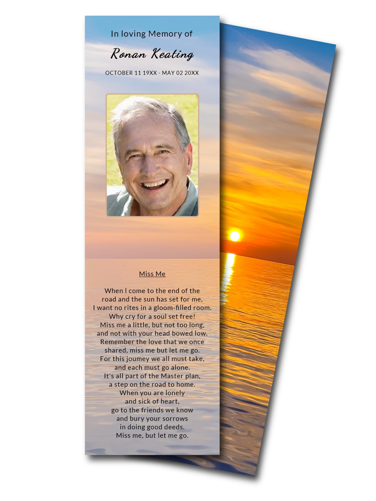 Gialer Photo Personalized Memorial Prayer Cards for Funeral,Custom Printed Memory Card,Celebration of Life Bereavement Poems. 2.5x7,5 inch, 50pcs