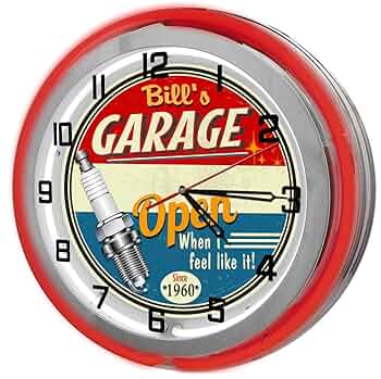 時計 GARAGE B MOONEYES@ NEON WALL CLOCK Amazon.com: Personalized Vintage Red Neon Light Garage Clock