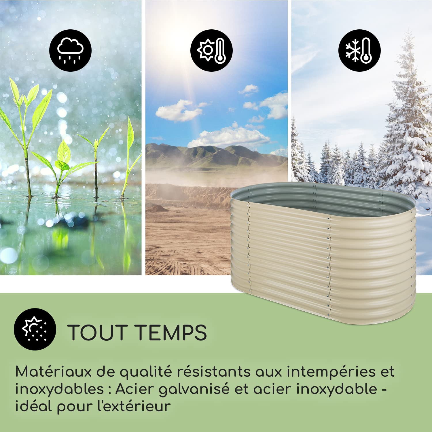 blumfeldt Jardiniere sur Pieds, Espace Potager sur Pied Jardinage Extérieur, Potager Surélevé en Hauteur, Sureleve Exterieur Jardin et Balcon, Bac Pied en Acier, 804L, 1,6 m