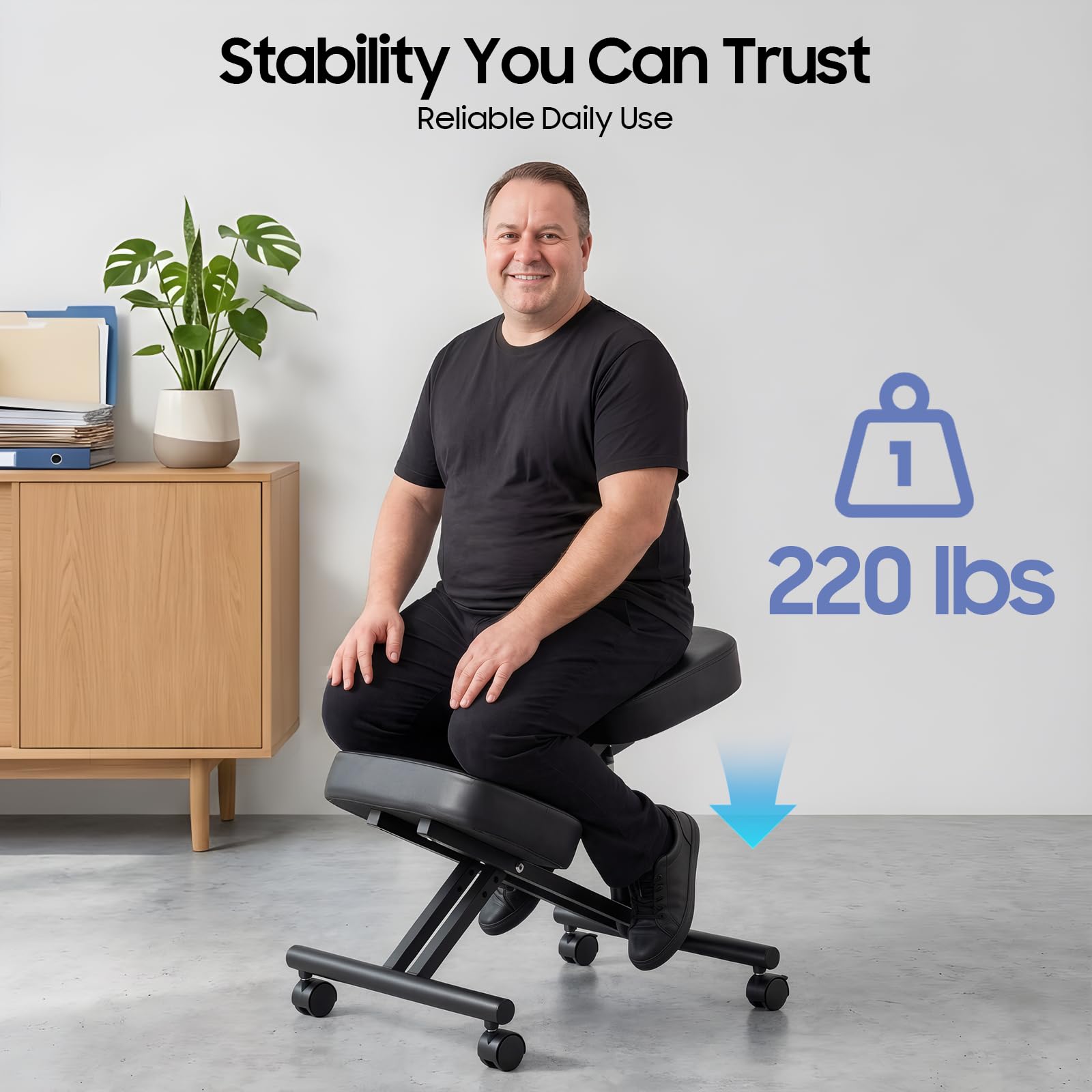 Silla de rodilla ergonómica ajustable para oficina, estructura de metal + silla de oficina de piel, asiento con reposamuñecas, dolor de espalda, aliviar el dolor de cuello y mejorar la postura