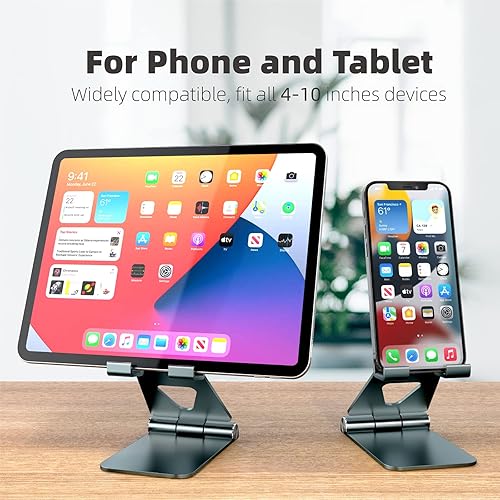 Miniatura 7 de Soporte para teléfono celular (negro y gris) ajustable de aumento totalmente plegable de aluminio grueso para escritorio con base antideslizante y