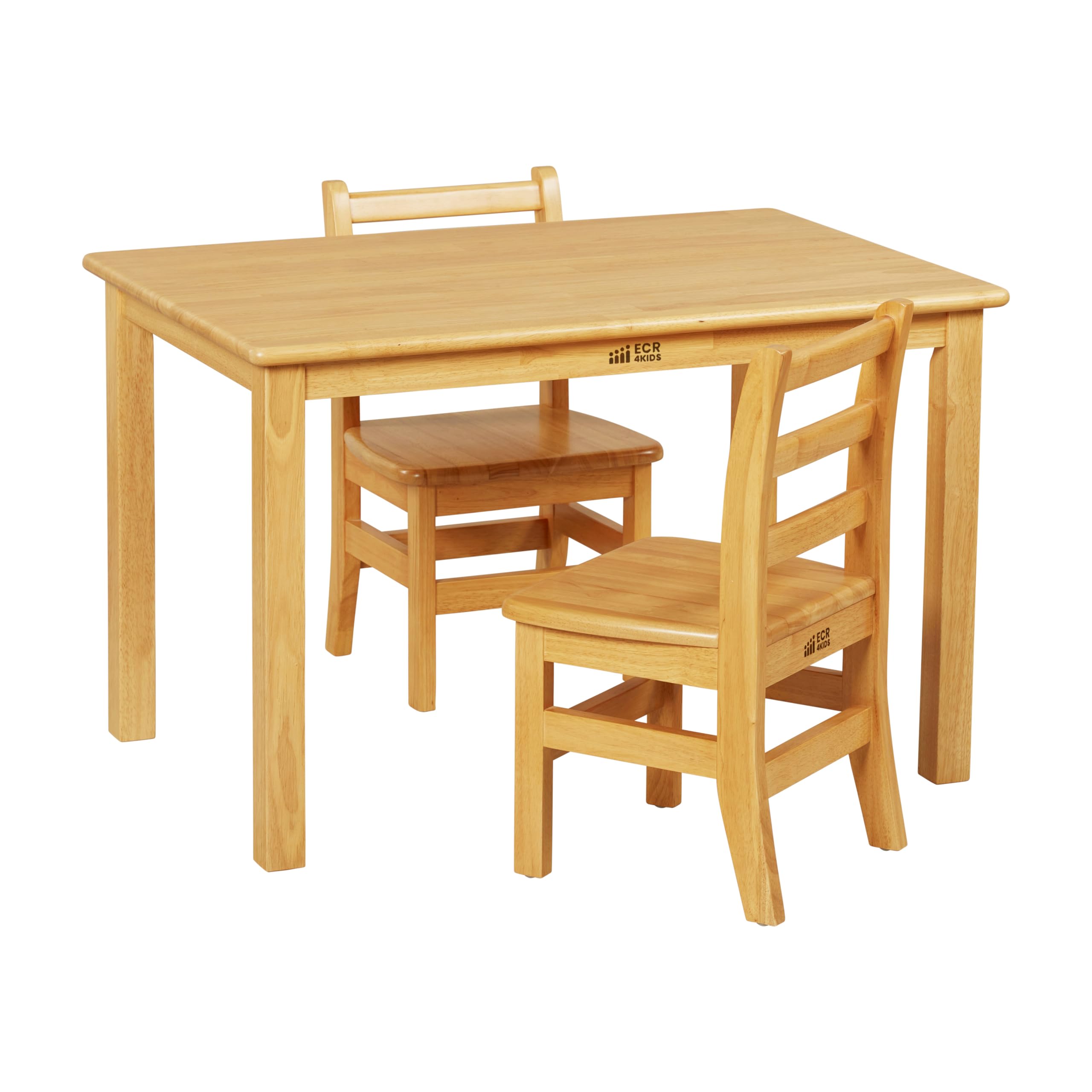 ECR4Kids 24in x 36in Rectangular Hardwood Table and Chair Set, 12in Seat Height, Kids Furniture, Honey