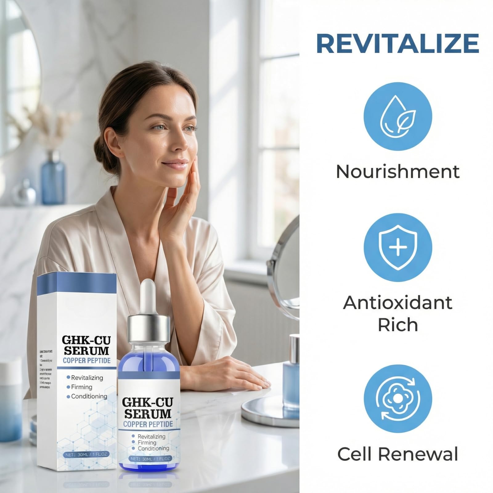 ghk-cu revitalizing essence serum for youthful skin reviews Copper Peptide Face Serum, Hydrating Firming Facial with Hydrolyzed Collagen & Hyaluronic Acid, Smoothing Serum Dull Uneven Skin Tone, Daily Skincare 30ml (1pcs) : Beauty & Personal GHK-Cu Peptide for Skin &