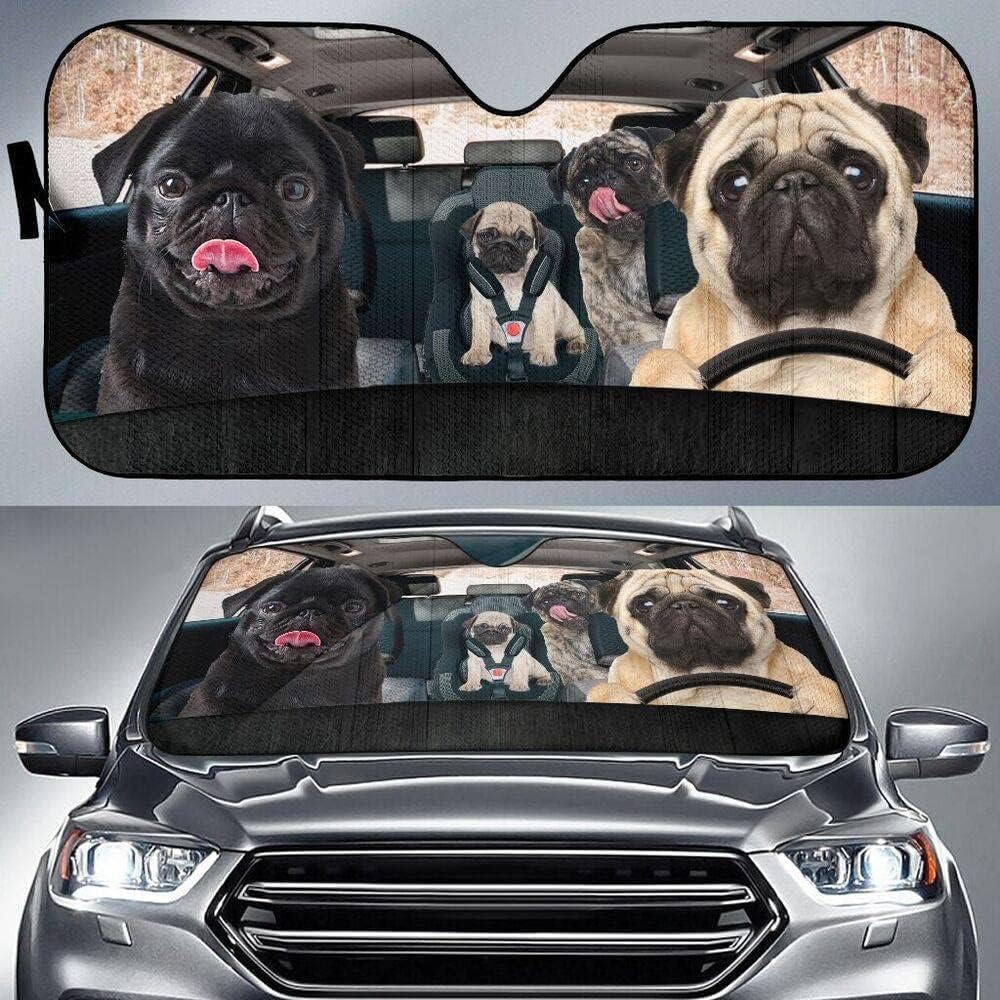 Parasol para Vehículo Plegable Parasol para Coche Delantero Protección Rayos UV Parasol Coche Delantero Universal para Coche SUV Coches Divertida Familia De Pugs Negros Y Negros S
