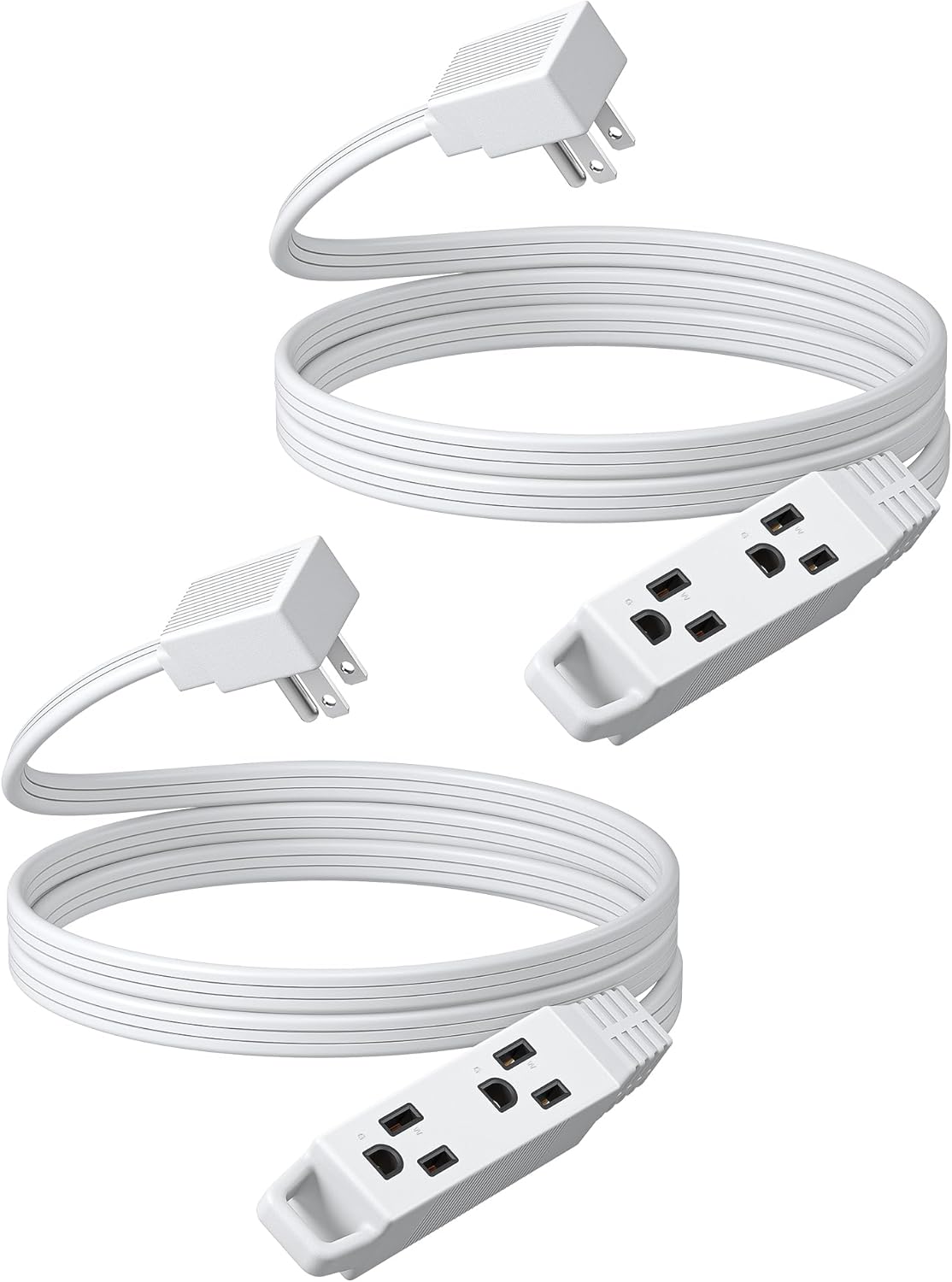 DEWENWILS 6FT Flat Plug Extension Cord, 3 Prong Ultra Thin Power Strip, 13A/125V/1625W, 16/3 Awg Grounded Flat Power Cable for Indoor Narrow Space, SPT-3 Cord, ETL Listed, White, 2 Pack White 6 FT