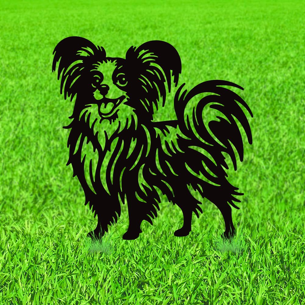 WADORN Black Dog Decor Garden Stakes Papillon Metal Yard Art Decorations Animal Silhouette Outdoor Decor for Outdoor Garden Backyard Lawn Dog Theme Ornaments Stakes Gifts for Women Men