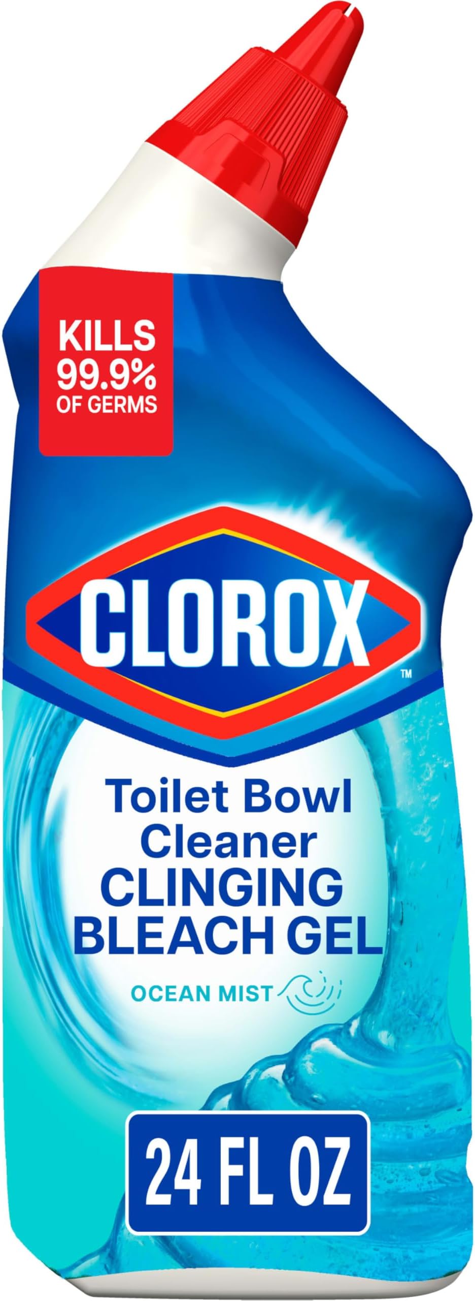 Clorox Toilet Bowl Cleaner Clinging Bleach Gel, Ocean Mist, 24 Fluid Ounces (Package May Vary)