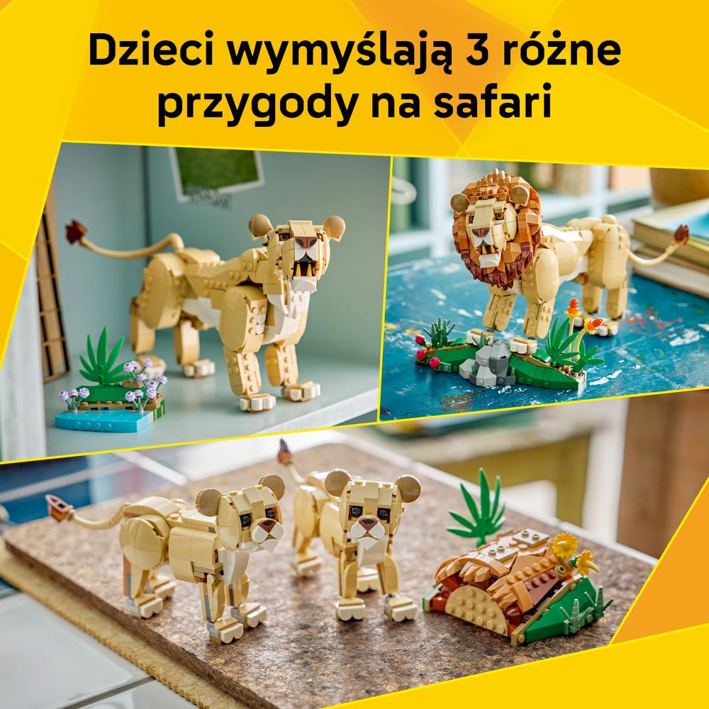 LEGO Creator 3 w 1 Dzikie zwierzęta: Dumny lew 31386 | Zestaw klocków konstrukcyjnych, figurki zwierząt do przebudowy, kreatywny prezent dla dziewczynki i chłopca 9+, 839 elementów