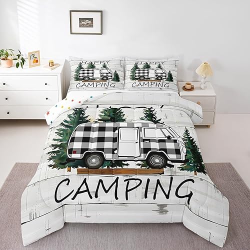 Miniatura 3 de Erosebridal Juego de ropa de cama de camping Happy Camping, juego de edredón tamaño individual, decoración de campamentos, viajes, automóvil, funda