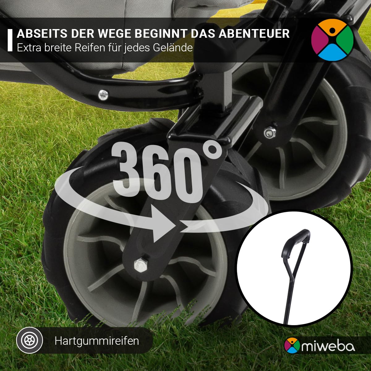 Miweba Faltbarer Bollerwagen MB-30 | Traglast 120 kg - Klappbar - Handwagen faltbar - Transportwagen für Kinder - Kinderwagen - Gartenwagen - Wagen - Strandwagen - Faltwagen (Grau)
