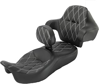 CC RIDER Gel Seat Extended Reach Seat+ Rider Backrest+ King/Chopped Trunk Backrest Pad Fit for Harley 2014-2023 Touring Street Glide Road Glide Electra Glide CVO, Gray Fat Diamond