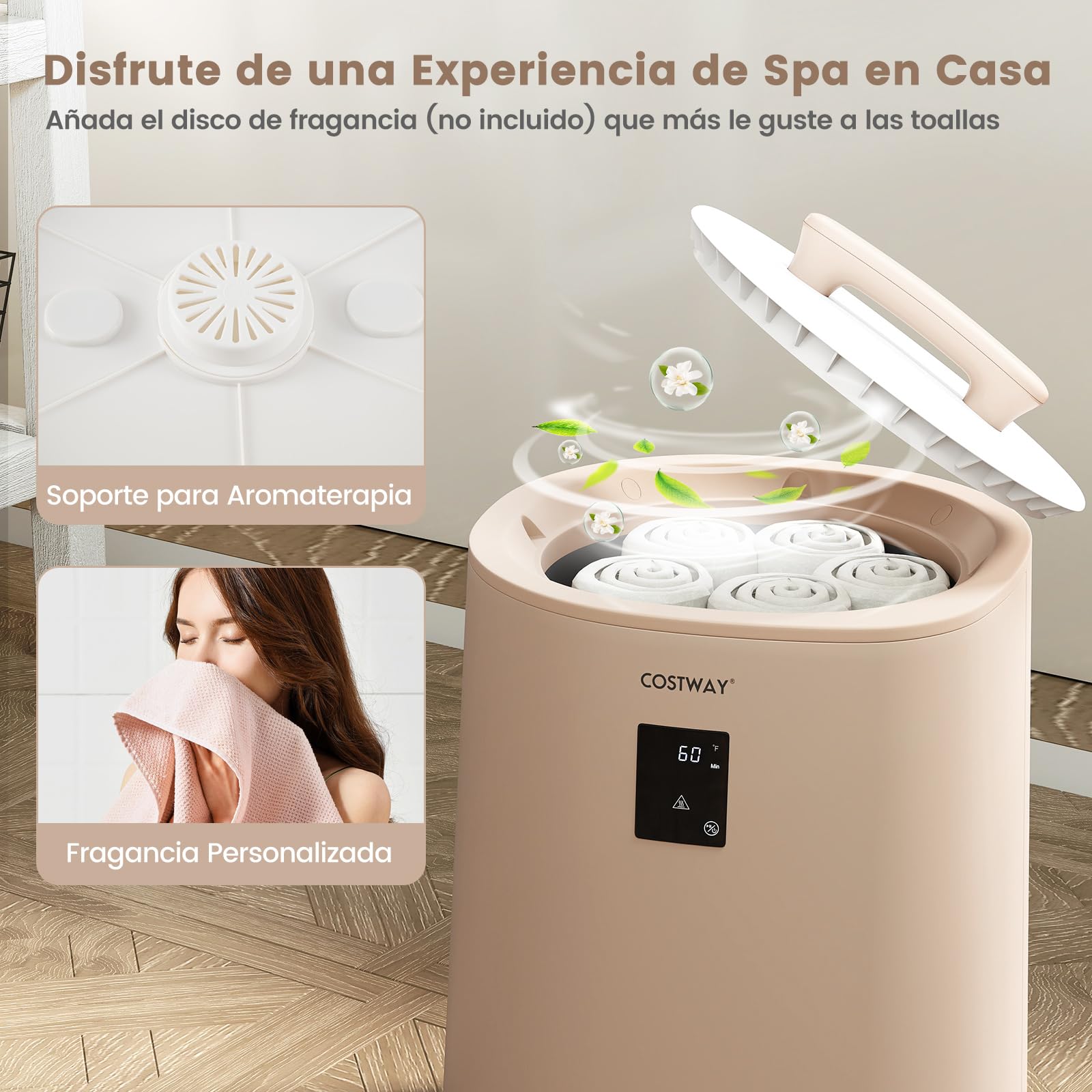 COSTWAY Calentador de Toallas para Baño, Calentador de Mantas Grande de 18 L con Pantalla LED y Apagado Automático, Cubo Portátil para Toallas Calientes, Batas, Mantas (café)