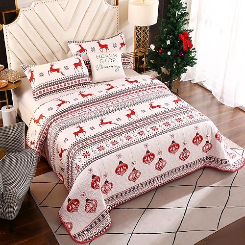 Miniatura 3 de Juego de edredón de Navidad con ciervos de Navidad, juego de edredón reversible (individual, patrón de linterna)