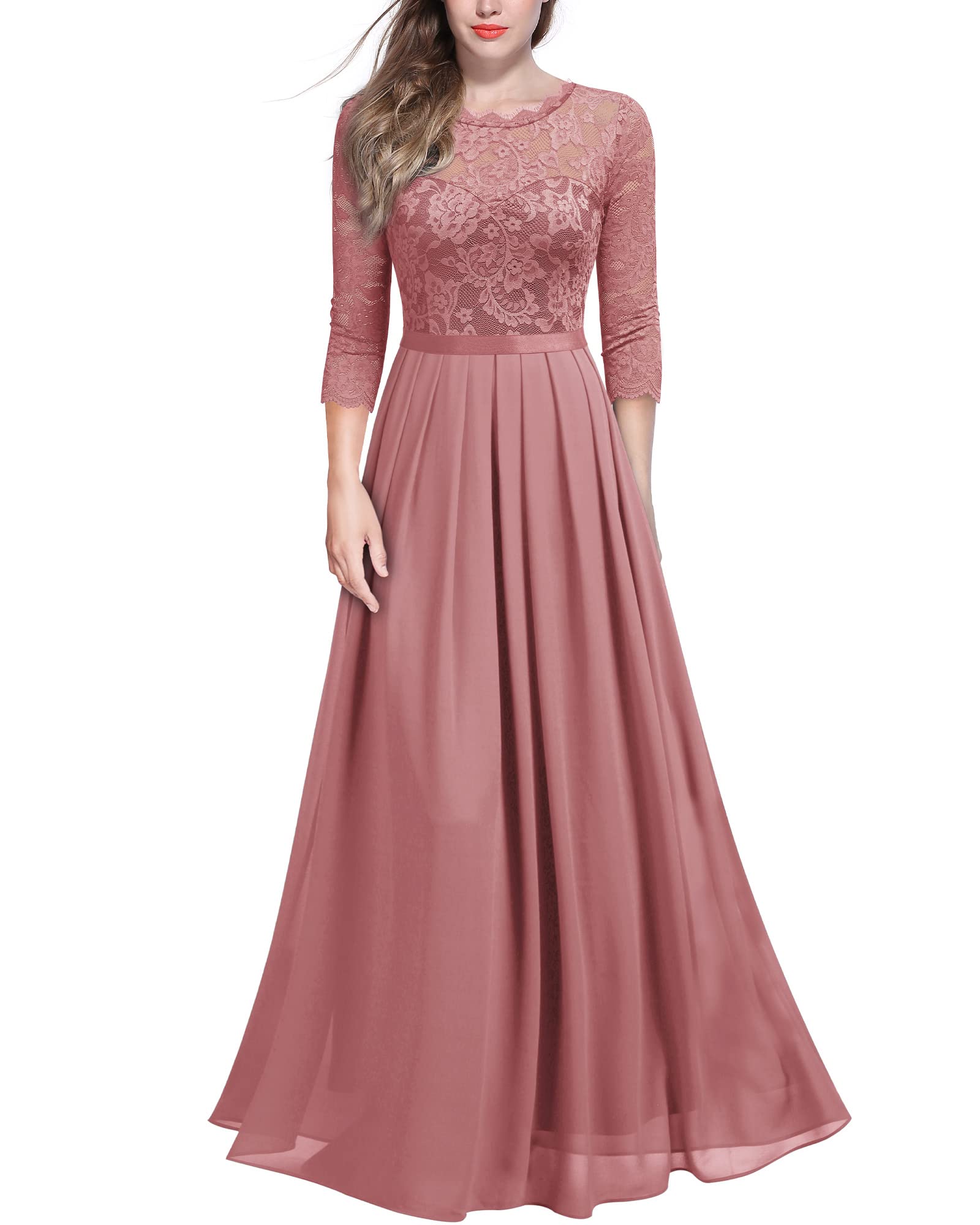 Miusol Women's Elegant Floral Lace 3/4 Sleeve Bridesmaid Formal Maxi Dress