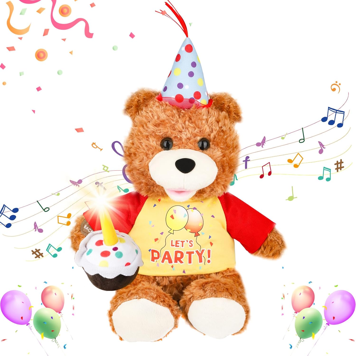 Singing Dancing Birthday Teddy Bear with Light Up Candle Playing “Happy Birthday” Song – Musical Interactive Stuffed Animal Plush Teddy Bear Toy for Celebration for Kids Adults, 12”