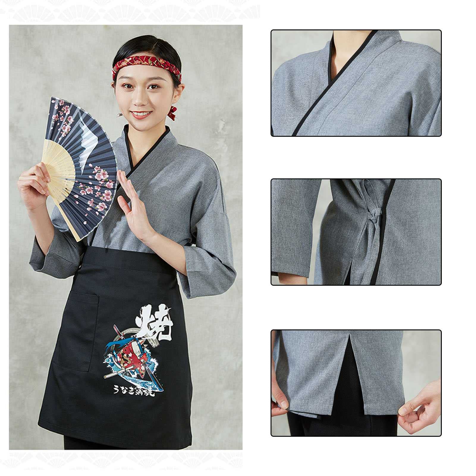 Chaqueta de Chef/Cocinero, Unisex Kimono Restaurante Ropa de Trabajo de Cocina, Repelente de Suciedad