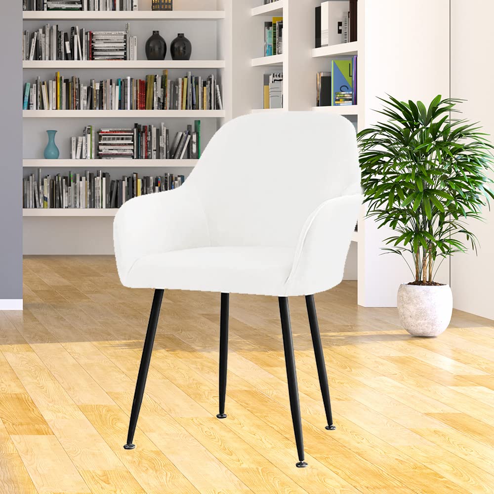 XMNTG Set of 1 Stretch Velvet White Dining Chair Covers Mid Century Modern Curved Back Accent Chair Slipcover Armchair Cover Washable Chair Protectors for Home Living Room Side Chair (White, 1PC)