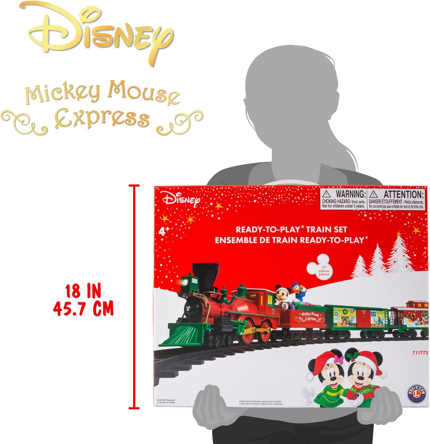 Lionel Battery-Operated Disney Mickey Mouse Express Toy Train Set with Locomotive, Train Cars, Track & Remote with Authentic Train Sounds, & Lights for Kids 4+