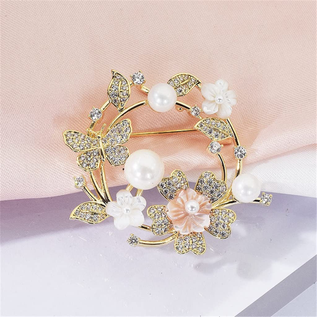 Broche de Perlas y Flores de Concha de mar Profundo Natural Rosa, Chaqueta para Mujer, cárdigan, Pin, Accesorios de Temperamento versátiles, Ramillete