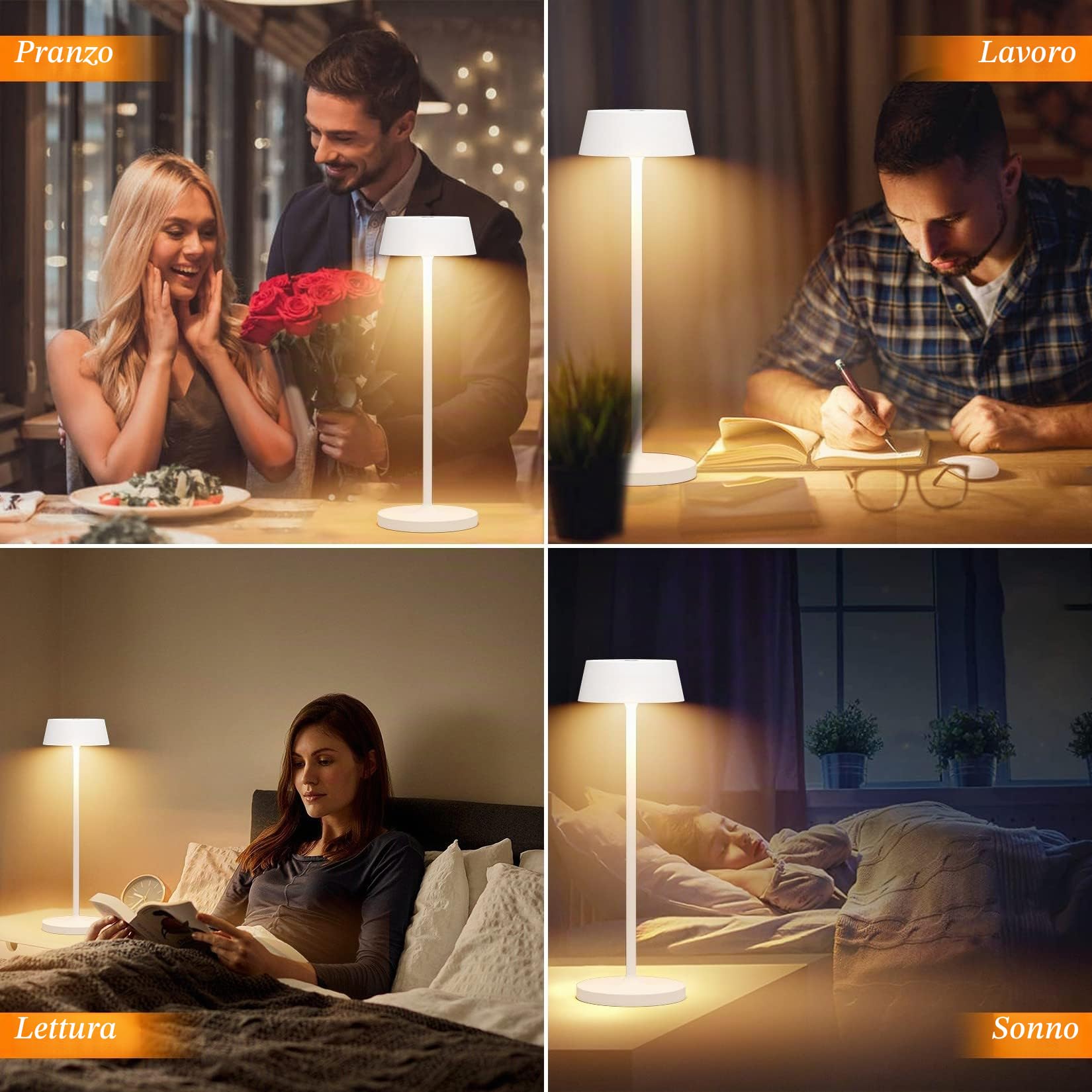 Klighten 2 Pezzi Led Lampada da Tavolo senza fili Dimmerabile, Touch Control Led Alluminio Ricaricabile Lampada da Scrivania Batteria, con Base di Ricarica Contatt, 3000K, Impermeabile IP54, Bianco