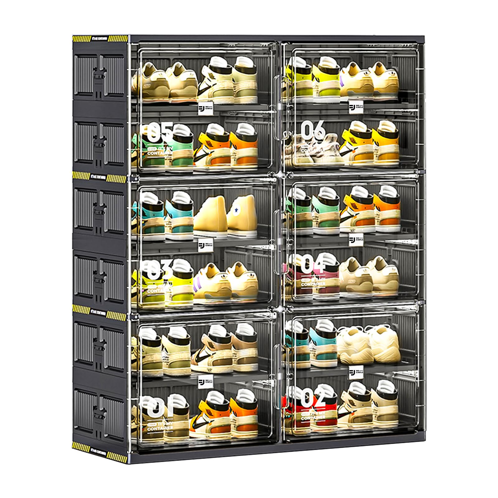 24 Pairs Portable Shoe Storage Cabinet of 3-Step Fast Installation, Plastic Shoe Box with Magnetic Clear Door for Entryway, Enclosed Shoe Rack for Sneaker, Heels etc. (2Row, 6Tier)