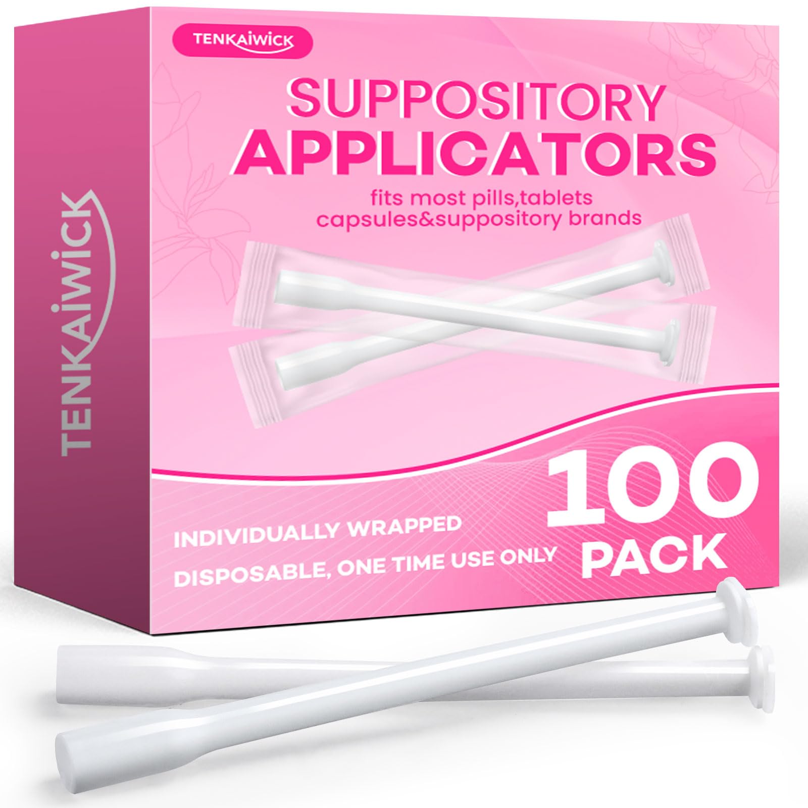 TENKAIWICK 100 Pack Disposable Vaginal Suppository Applicator for Women, Vaginal Applicator fits Size 0/00 Cap-Sules and Most Pills, Tablet Suppositories, Individually Wrapped