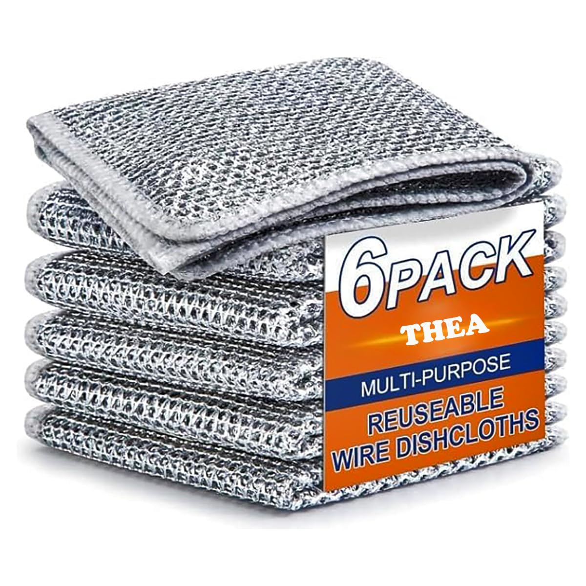 Thea 6 Pack Non-Scratch Double Layer Wire Dishcloth Multipurpose Two Layer Wire Dishwashing Rags for Wet and Dry, Easy Rinsing, Reusable, Wire Cleaning Cloth for Kitchen, Sinks (6 Cloth) (B0D3QRB7YC) Amazon Price History, Amazon Price Tracker