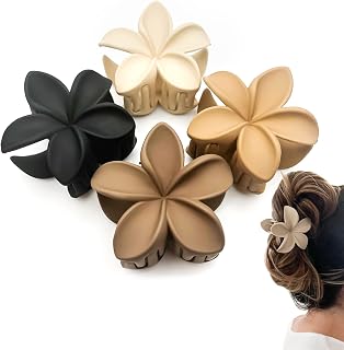 4pc Nonslip Matte Flower Hair Clips for Women Thick Hair Thin Hair Accessories for Women Neutral Flower Claw Clips for Thick Hair Cute Claw Clips Variety Pack Plumeria Hair Clip