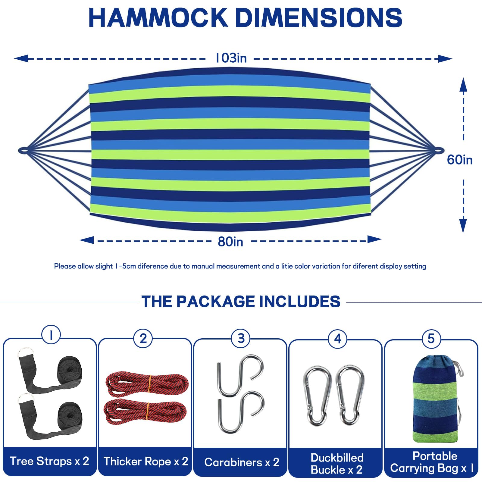BieAziton Durable Hammocks 660 Lbs Capacity, Camping Essentials Hiking Gear Accessories Max 2 X Tree Straps & Carabiners & Duckbilled Buckle & Thicker Rope & Portable Carrying Bag Included (Blue)