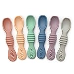 PrimaStella Silicone Chew Spoon Set for Babies and Toddlers - Safety Tested - BPA Free - Microwave, Dishwasher and Freezer Safe - Earth Shades