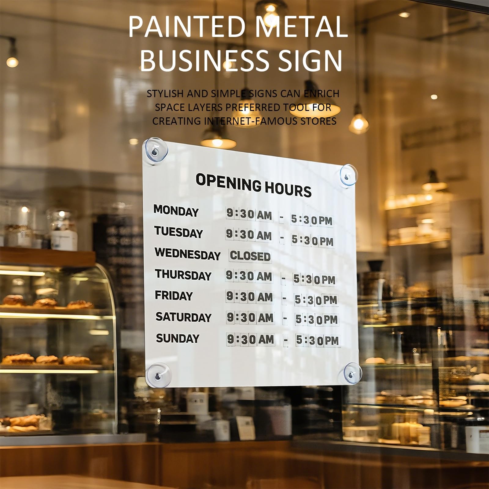 Metalowy znak z godzinami otwarcia 10 x 10 cali, metalowy znak z wymiennymi magnetycznymi cyframi i przyssawką, wielokrotnego użytku tabliczki z harmonogramem dla sklepów(White)