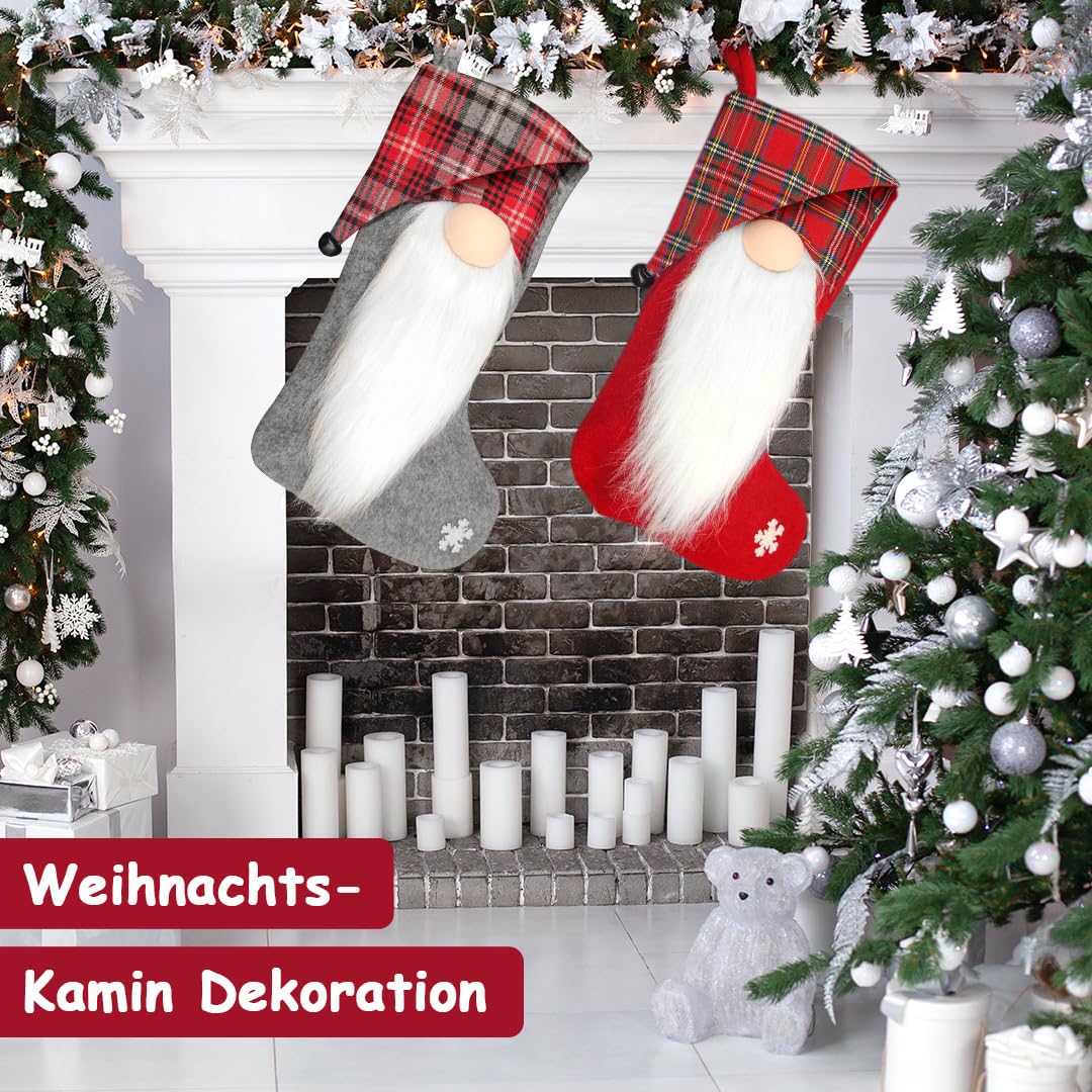 Chaussette De Noël Personnalisée à Suspendre - Rouge Et Blanc - Décoration De Cheminée Ou Porte