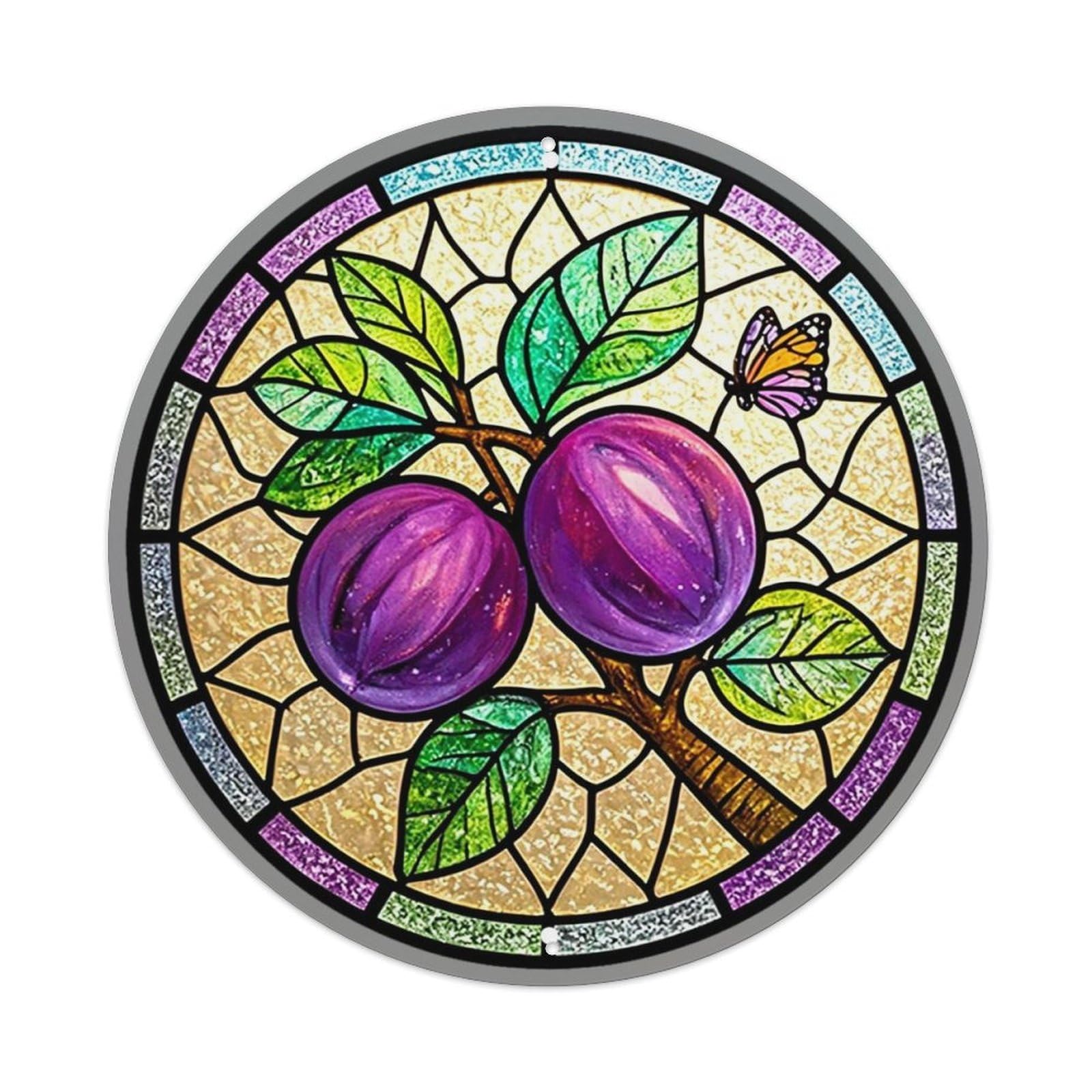 Jdyansheng Vintage Stained Glass Plum Branch Pattern Tin Sign Metal Poster Metal Signs For Home Man Cave Bar Cafe Kitchen Laundry Room Wall Decorations 8X8 Inches