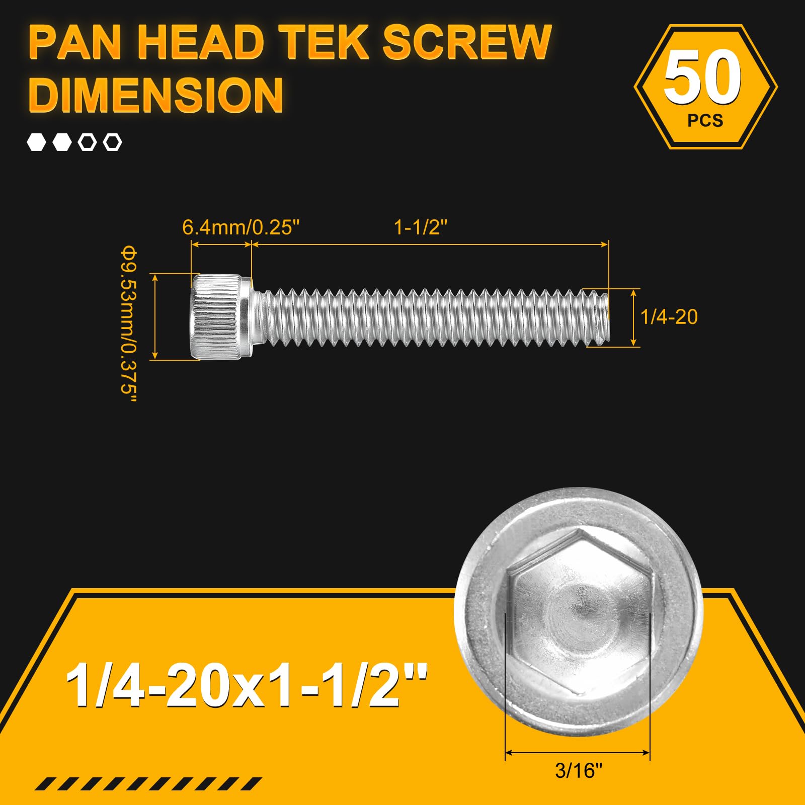 DTGN 1/4"-20x1-1/2" Socket Head Cap Screws Bolts, 50Pack, Good for Road Bicycle Mountain Bike, Auto, Motorcycle - Image 2