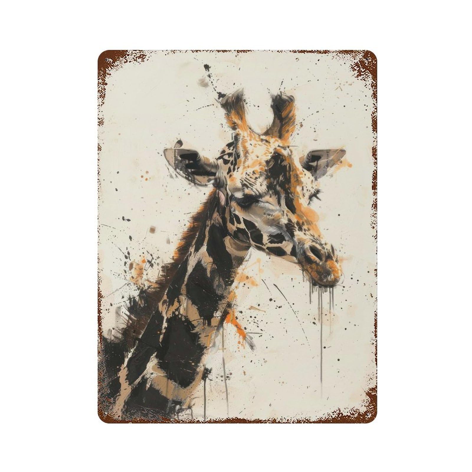 Giraffe Profile Painting Vintage Rust Metal Sign 15.7"x11.8", Farmhouse Wall Decor for Garage, Pub Or Kitchen