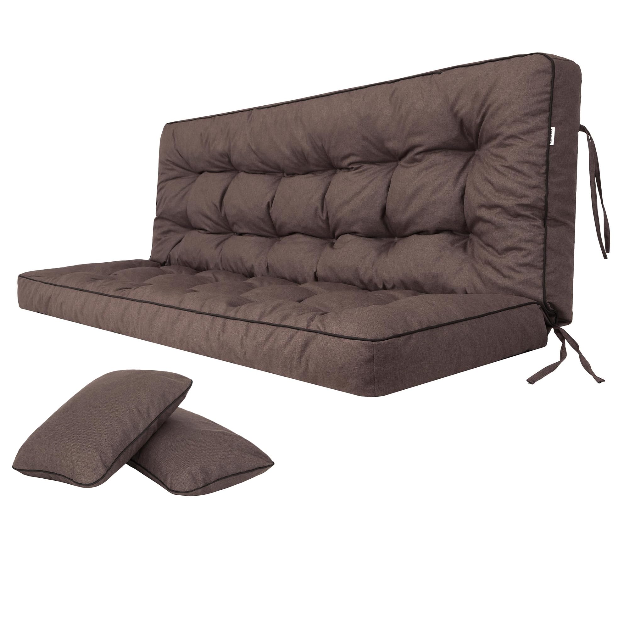 Bjird Bankkussen voor tuinmeubelen, tuinbank, kussen voor schommelbank, kussen voor tuinschommelkussen, zitkussen, stoelkussen, indoor/outdoor, grijs, 150 cm (3 x 50 cm