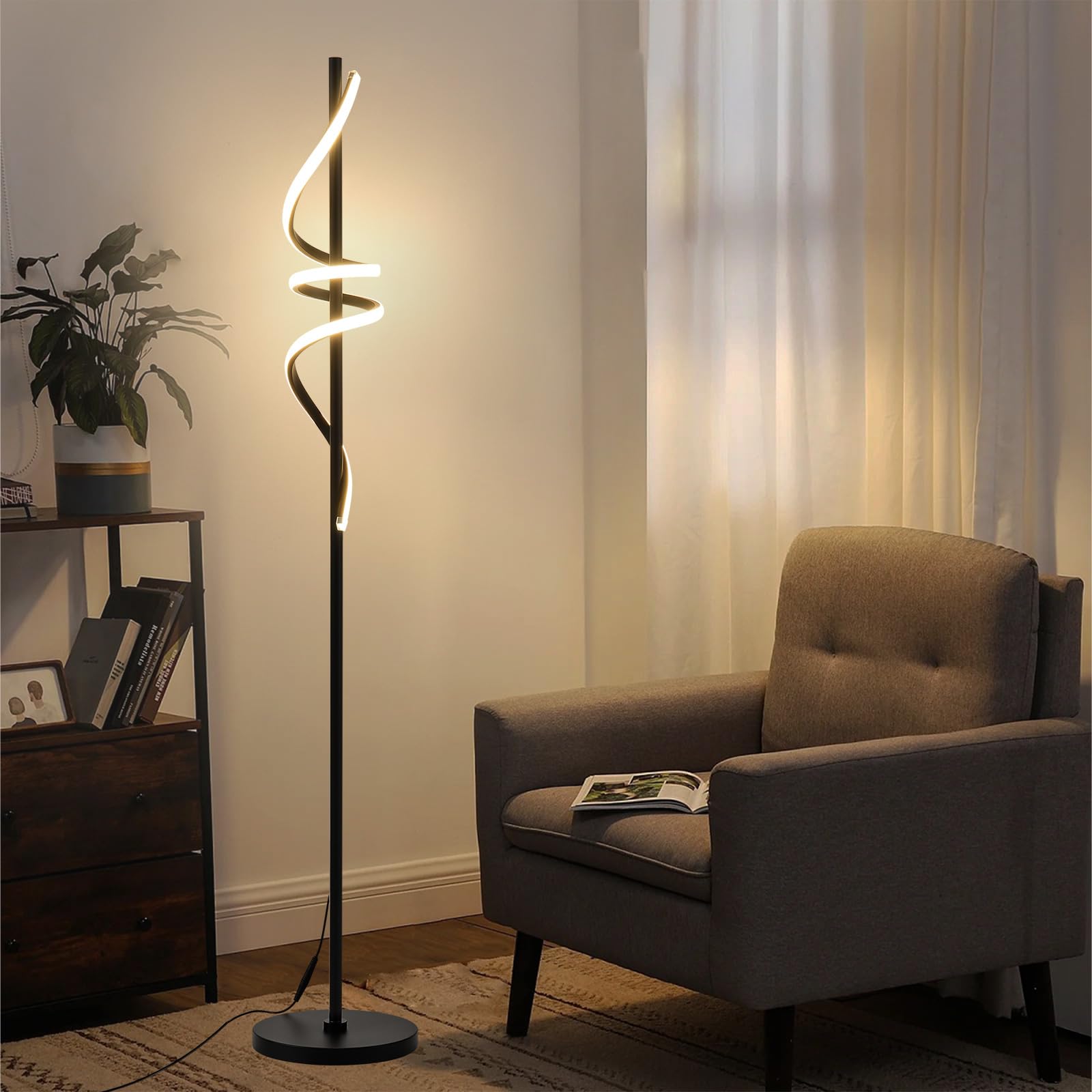 Stehlampe Wohnzimmer Modern LED Dimmbar Leselampe Stehleuchte mit Fernbedienung und Fußschalter 48W 3 Farbtemperatur Memory-Funktion Standleuchte für Wohnzimmer Schlafzimmer Büro 165cm Schwarz