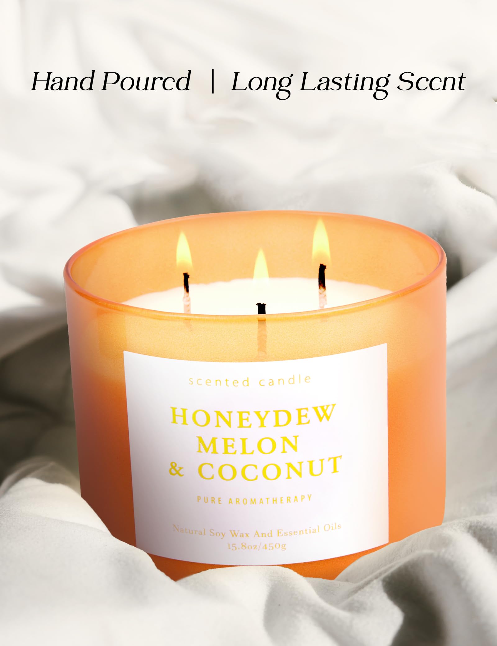 Honeydew - Vela de soja con aroma a melón y coco – Vela de soja grande con aroma de verano de 3 mechas – Velas relajantes de frutas tropicales para el hogar de 15.8 onzas, velas de aromaterapia para 8