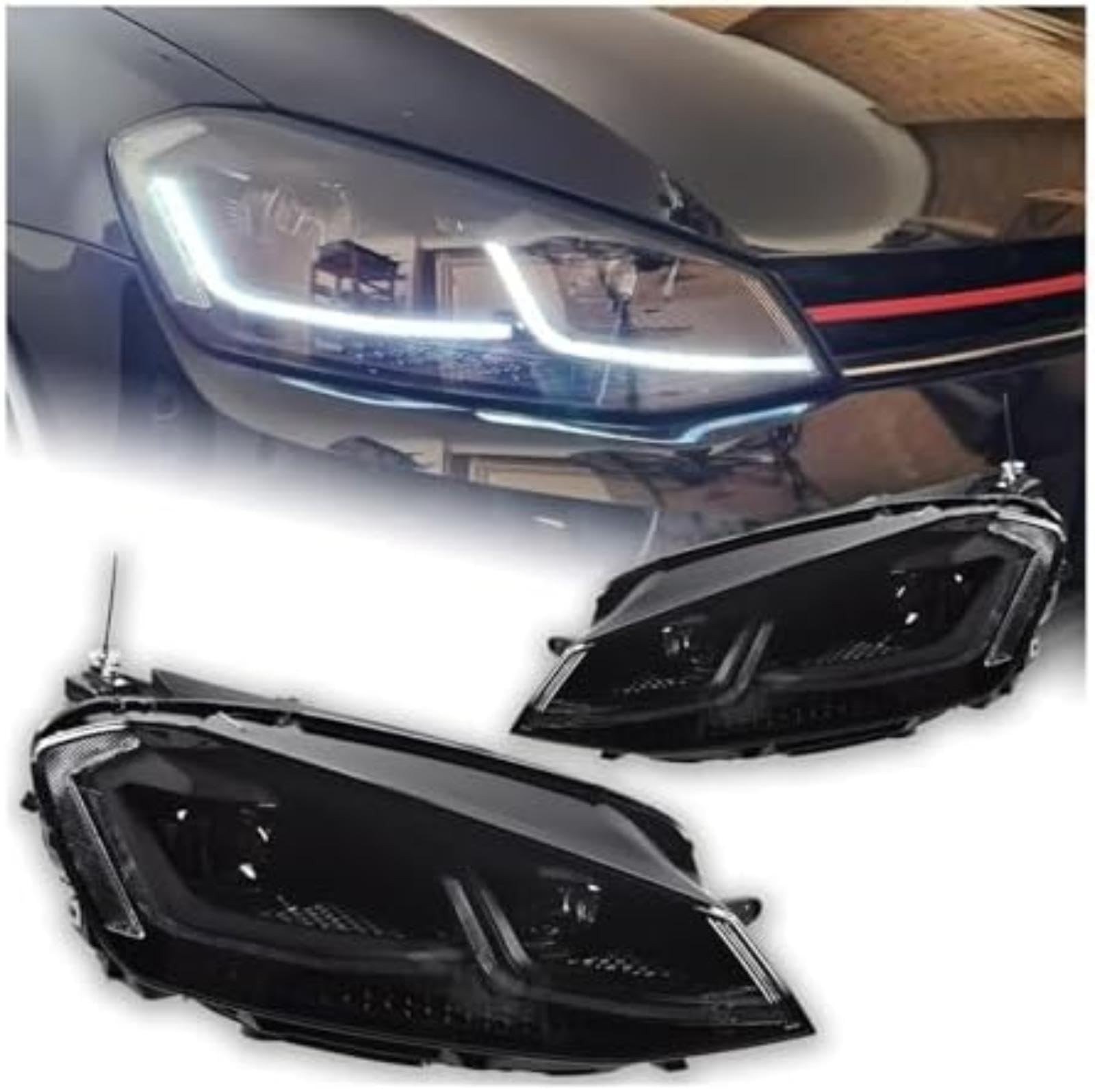 Dla Vw, dla golfa 7.5, dla 2013-2020 reflektor samochodowy Drl lampa czołowa Hid dynamiczny sygnał Bi przednie lampy reflektor włącz światło Wskaźnik lusterka bocznego (Red All LED 7)
