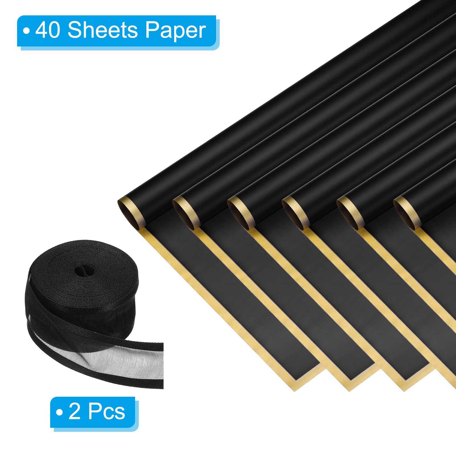 PATIKIL 40 Fogli Carta Regalo Floreale 22.8"x22.8" Impermeabile Nero