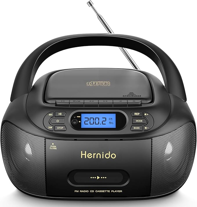 Hernido Portable Boombox with CD Cassette Player Combo, FM Radio