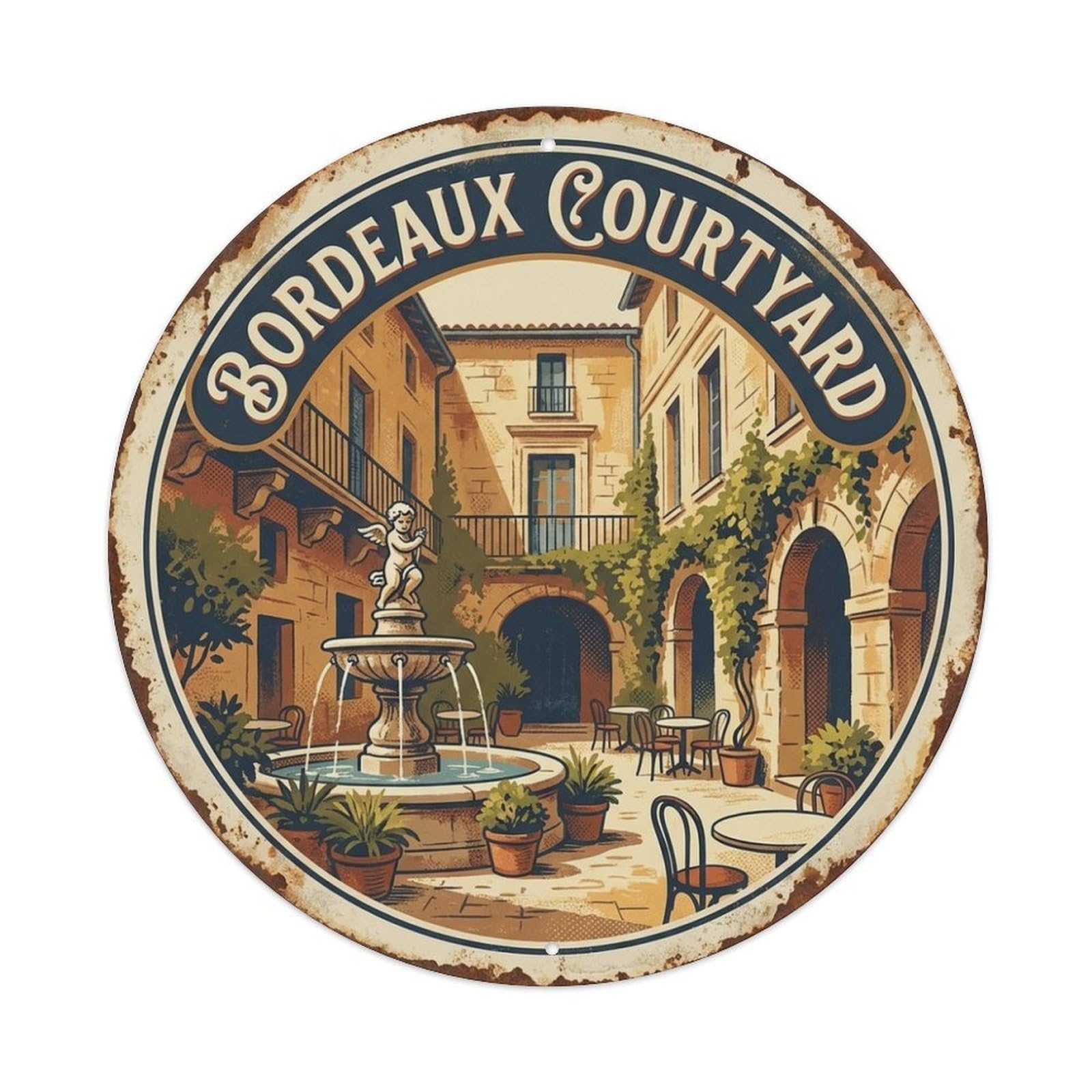 Courtyard Retro Landmark Travel France Bordeaux Metal Tin Sign
