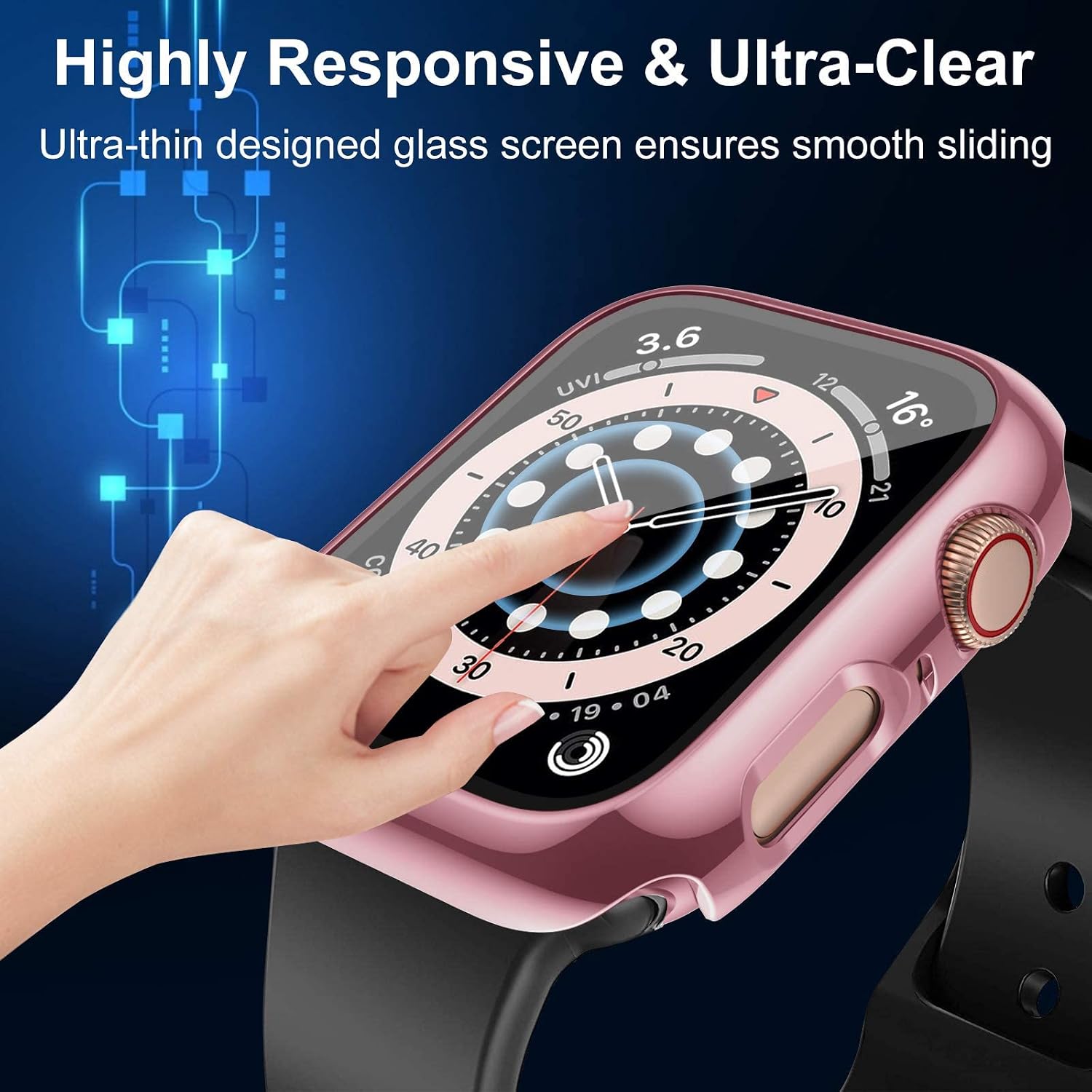 VASG 5-Pack Tempered Glass Screen Protector Case Compatible with Apple Watch Series 6 / SE / Series 5 / Series 4 40mm 44mm, Touch-Sensitive Ultra-Thin Hard PC Full Cover Bumper Compatible with iWatch (40mm, Black/Clear/Rose Gold/Rose Pink/Red)
