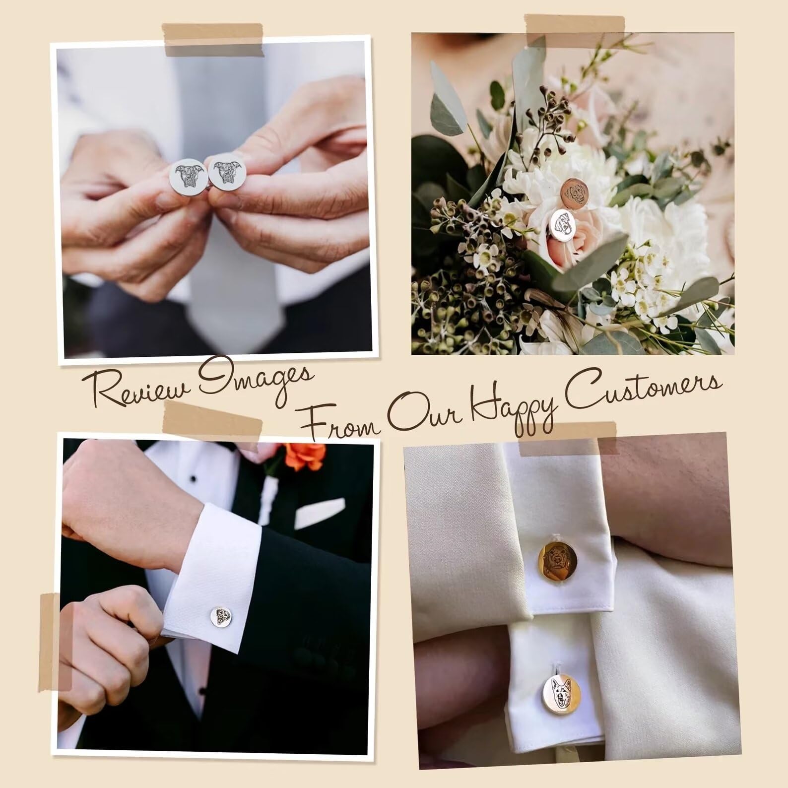 Gemelos personalizados - Gemelos de retrato de mascotas - Regalo del novio de la novia - Regalo personalizado para él